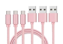 Cable USB-C pour Xiaomi Mi 10T LITE 5G / Mi 10T / Mi 10T PRO - Cable Type USB-C Nylon Tresse Rose 1 Metre [LOT 3] [Phonillico]