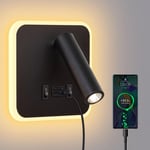 Rapanda - Applique murale LED-Lit mural de lampe de lecture, lampe de mur de led avec l'interrupteur et la charge d'USB, 3W 4000k + 5W 3000k lampe de