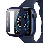 Miimall Compatible avec Apple Watch Série 6/5/4/SE 40mm PC Coque Protection Écran en Verre Trempé, [Couverture Complète] Anti-Rayure Étui Protecteur du iWatch 6/5/4/SE 40mm -Bleu