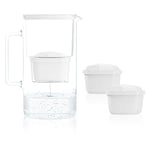 Wessper Carafe Filtrante en Verre avec deux Filtres pour Carafes, Compatibles avec Brita Maxtra, Brita Maxtra+, Grande capacité 2,5l, Kit Carafe + 2 cartouches- Blanc