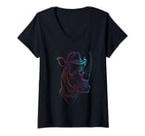 Womens Rhino Wearing Hat Colorful Rainbow Pride V-Neck T-Shirt