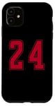 Coque pour iPhone 11 Rouge Numéro 24 Équipe Junior Sports Uniforme Numéroté