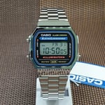 Casio A168WA-1W Digital Alarm Stainless Steel Illuminator Vintage Watch A168WA-1