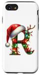 Coque pour iPhone SE (2020) / 7 / 8 Red Christmas Plaid Initial R Monogrammed Santa Hat Letter R