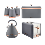 Tower Cavaletto Pyramid Kettle, 2 Slice Toaster, Bread Bin Canisters Kitchen Set