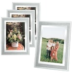 ASelected 6X4 Glass Photo Picture Frames For Wedding Photos,Family Photos And Home Decoration,Freestanding And Wall Mountable, 4 Pcs Portrait Or Landscape Display,Silver