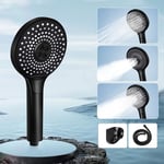 Gbly - Pommeau de douche douchette rond Noir grande pression croissante, avec bouton pour régler le débit d'eau, douche économe en énergie avec tuyau