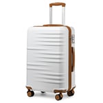 British Traveller Valise Moyenne Taille Valises Soute, Valise Rigide Trolley Ultra Légère en ABS+PC, Valise de Voyage avec roulettes 4x360 degrés et Serrure TSA, 64x43x26.5 cm (Blanc)