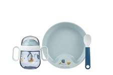 Mepal - Ensemble de vaisselle pour bébé 3 pièces Mepal Mio - Comprend une tasse à bec étanche, et une assiette et une cuillère d'entraînement - Va au lave-vaisselle et sans BPA - Sailors Bay