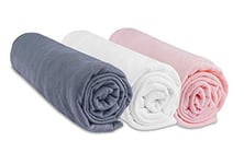 Easy Dort Lot de 3 Draps Housse 40x80 cm Extensible pour Couffin Berceau Nacelle | Coton | Gris Blanc Rose | Respirant | Sommeil sain | Certifié Oeko Tex | Fabriqué en Europe