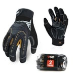 Vgo... 2Paires Gants de travail de sécurité, gants de mécanicien, gants anti-vibrations, robustes (SL8849,10/XL,Noir/Doré,2Paires)