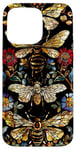 Coque pour iPhone 15 Pro Max Beau motif abeilles et fleurs noires