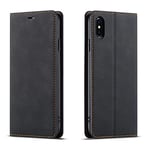 QLTYPRI Case for iPhone X iPhone XS, Premium PU Leather Cover TPU Bumper with Card Holder Kickstand Hidden Magnetic Adsorption Flip Wallet Case Cover for iPhone X iPhone XS - Black