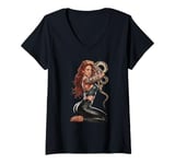 Womens Striking Artwork with Tattooed Woman and Snake V-Neck T-Shirt