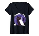 Womens Spooky and Cute Vampire Cat Halloween Gothic Design V-Neck T-Shirt