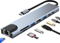 Docking Station USB C Dock USB C Double Monitor, 8 en 1 HUB USB C HDMI, USB C 3.0, PD 100W, USB 2.0, SD/TF, Ethernet, Stations d'accueil USB C Multiport pour MacBook/Windows/Mac (8 en 1 HUB)