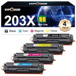 VIPGOOD 203X Cartouches de Toner Compatible pour HP 203X CF540X 203A Toner pour Laserjet Pro MFP M281fdw M281fdn M280nw M254dw M254nw CF540X CF541X CF542X CF543X (Noir Cyan Jaune Magenta, Pack de 4)