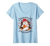 Womens October Red: Ghost and Ribbon for Dyslexia Awareness V-Neck T-Shirt