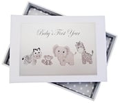 White Cotton Cards Baby's First Year, Mini Photo Album, Silver Toys, Animals, Board, 12.5 x 17.5 x 2.5 cm