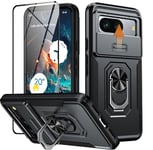 AMILIFECASES for Google Pixel 8 Case, Pixel 8 Case with [1 * 9H Glass Screen Protector] [Silde Camera Cover] [360°Rotatable Kickstand Ring] 16FT Military Grade Shockproof Case for Pixel 8 (Black)