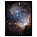 Hubble Space Telescope Image Observations Infant Stars Small Magellanic Cloud Galaxy Bright Blue Glowing Star Cluster NGC 602 Nebula Dust Pillars Art