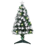 HOMCOM Sapin de Noël Artificiel Lumineux 90H cm Fibre Optique LED + 14 Ampoules + Support Pied 90 Branches étoile Sommet Brillante Vert