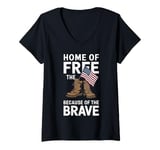 Womens Home of the Free Because of the Brave - Veteran V-Neck T-Shirt