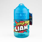 Bouteille personnalisée pour enfant, gourde d'eau avec paille - Super Liam, Bleu