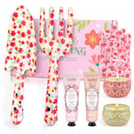 Gardening Gifts for Women, 7Pcs Garden Tools Set Including Hand Trowel, Fork, 2 Hand Creams, 2 Scented Candles & Gloves, Mother's day Birthday Gardening Gifts for Women Mum Gardeners