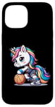 Coque pour iPhone 15 Licorne mignonne de joueur de basket-ball