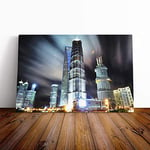 Big Box Art Canvas Print Wall Art Shanghai China Skyline (3) | Mounted and Stretched Box Frame Picture | Home Decor for Kitchen, Living, Dining Room, Bedroom, Hallway, Multi-Colour, 20x14 Inch