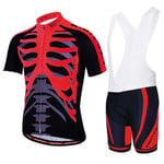 YYDM D'été Maillot Cyclisme Hommes Set - Respirant Maillot VTT Tenue Manches Courtes + Shorts Gel 3D Salopette Cuissard À Bretelle pour Anti Chocs Quick Dry,Red Bib Set,S