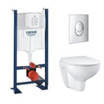 Pack WC sans bride Bau Ceramic + abattant Grohe + Bâti support wc Grohe Rapid SL + Plaque de commande GROHE Start chromé rond