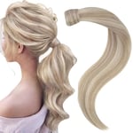 Easyouth Extension Cheveux de Queue Naturel Blond Cendré a Blond Clair Wrap Around Queue de Cheval Extension Humain Vrais Queue Cheveux Extension Rajout 20Pouces 80g