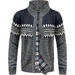 Whispering Jones London New Mens Zip Up Fleece Lined Knitted Cardigan Grandad Funnel Neck Xmas Aztec, Black - 2108 Aztec Cardigan, M