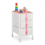 Relaxdays Meuble de Rangement pour Enfants, 3 tiroirs, Commode, env. 61,5 x 36 x 40,5 cm, Tissu et métal, Blanc/Rose