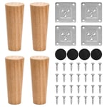 4 Pcs Pieds de Meuble en Bois 12cm 15cm, Pieds Canapé Bois Massif Rond avec Plaque de Montage Vis Tapis Antidérapant, Rechange Pieds de Table Bois, Pieds de Fauteuil Armoire Lit pour Sofa (12cm)