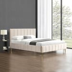 Lit Design Sommier Velours Pied Or Auster - Velours Beige - 160x200, Style , 214 x 166 x 107 cm - Velours Beige - Meubler Design