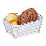 Relaxdays Corbeille à pain, métal av. insert en tissu, carré, panier pour viennoiseries, HLP 10 x 23,5 x 17 cm, blanc