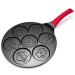 Vaorwne Pancake Maker - Non-Stick Pancake Pan Griddle Grill Pan Crepe Maker 7-Mold Pancakes with Silicone Handle, Black Animal