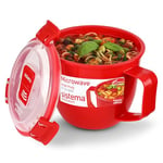 Sistema Microwave Small Soup Mug | 565 ml | Microwave Food Container with Steam-Release Vents | BPA-Free | Red | 1 Count