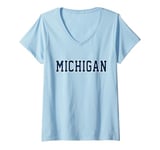 Womens Vintage Michigan Look Blue Maize Men Retro Gold Michigan Tee V-Neck T-Shirt