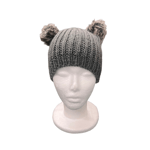 Womens Girls Winter Grey Cable Knitted Faux Fur Pom Pom Bear Ears Beanie Hat