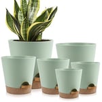 YNNICO Plant Pots Indoor 8/7/6.5/6/5.5/5 Inch Self Watering Planters with Drainage Holes and Saucers, Plastic Flower Pots, Nursery Planting Pot for Indoor Out Door Plants