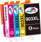 Kingway 903 XL 903XL Cartouches d'encre Remplacement pour HP 903XL 903 XL Cartouches Encre pour HP (4-Pack,Noir Cyan Magenta Jaune)