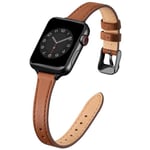 SUNFWR Compatible avec Le Bracelet Apple Watch 45mm 44mm 42mm,Fin Cuir Véritable Femme Bracelet Remplacement,pour iwatch Series 7/6/5/4/3/2/1,SE(42mm 44mm 45mm,Marron&Noir)