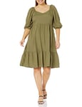 The Drop Lexi Puff Sleeve Sweatheart Neckline Smocked Back Dress Robes, Vert Olive, XXL Grande Taille