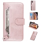 iPhone Xs/X - Læder cover / pung med udvendig lomme - Rosa guld