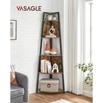 Vasagle Étagère Angle, Bibliothèque 5 Niveaux, Meuble de Rangement, Style Industriel, pour Chambre, Salon, Bureau, Marron Rustique et Noir par