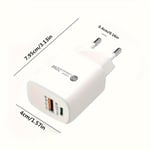 20W USB A+C Pikalaturi ja 201.17cm Nylonpunottu Type C Kaapeli, Eurooppa Plug Matkalaturi iPhone 15, Samsung - Valkoinen